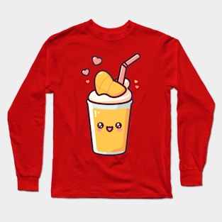 Cute Kawaii Mango Milkshake with Hearts | Design for Kawaii Food Art Lovers Long Sleeve T-Shirt